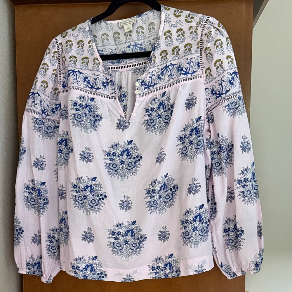 Elegant Blue and White Floral Blouse